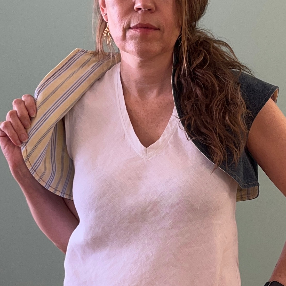 Upcycled Bolero Vest - Denim & Yellow Stripe