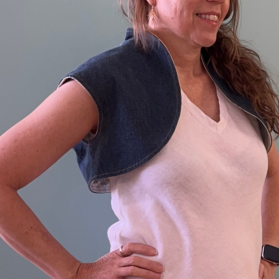 Upcycled Bolero Vest - Denim & Yellow Stripe