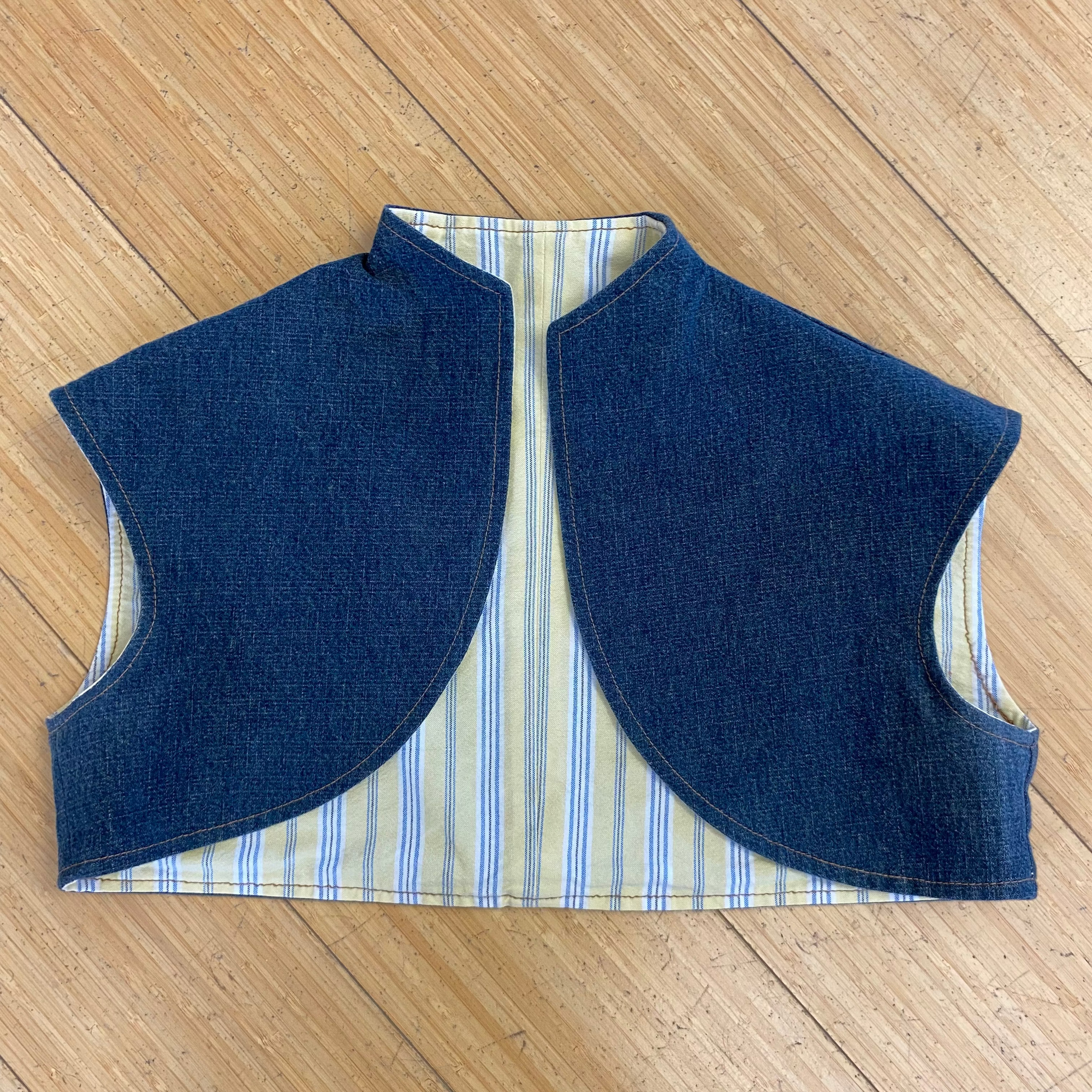 Upcycled Bolero Vest - Denim & Yellow Stripe