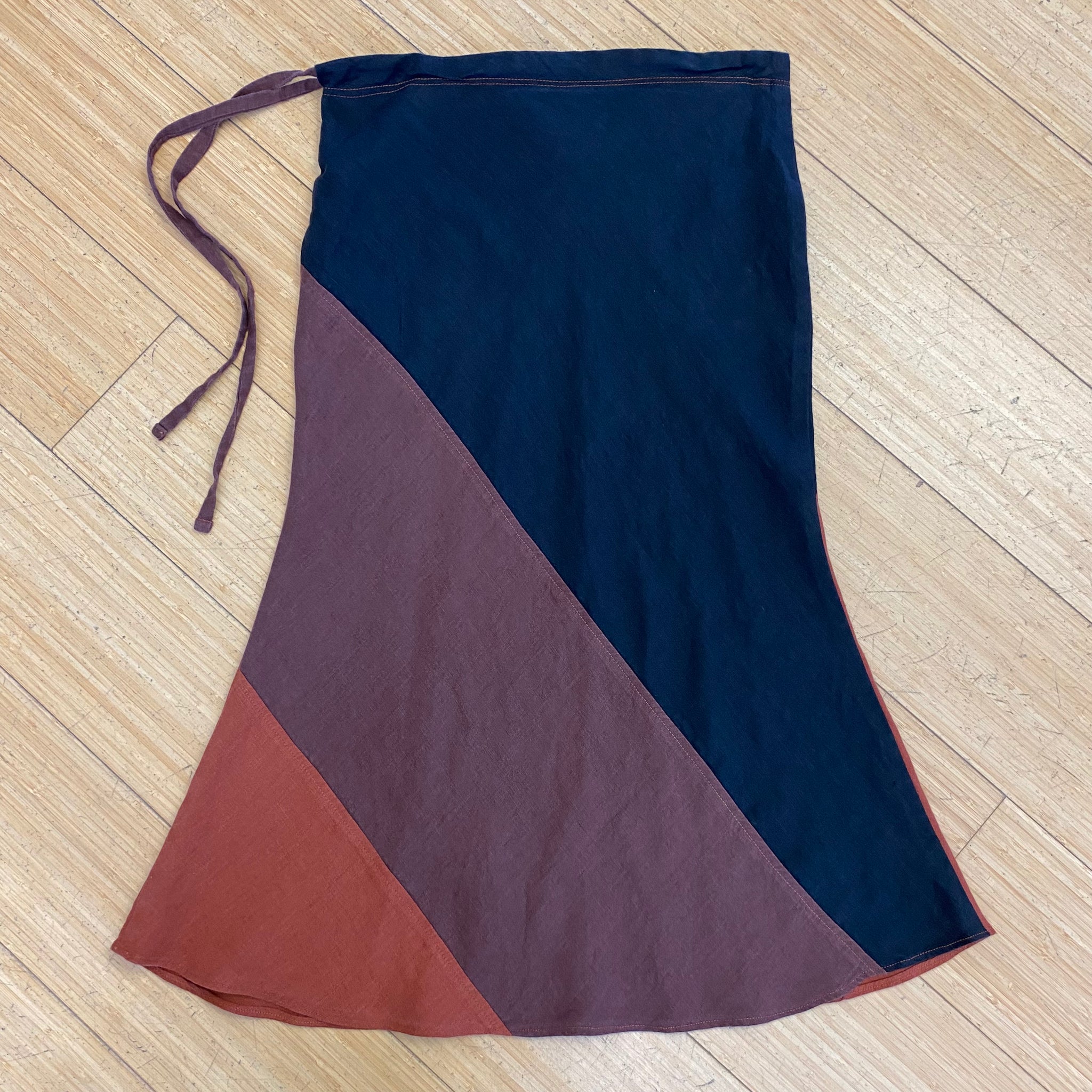 Pieced Linen Bias-Cut Skirt- Small