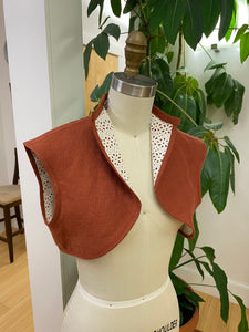Upcycled Rust Linen & Cotton Eyelet Bolero Vest