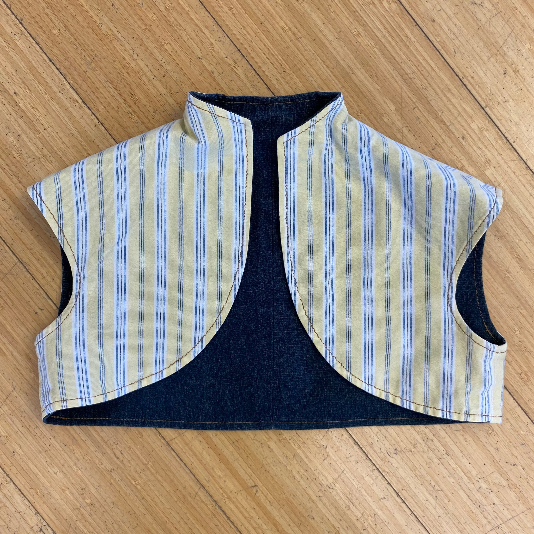 Upcycled Bolero Vest - Denim & Yellow Stripe
