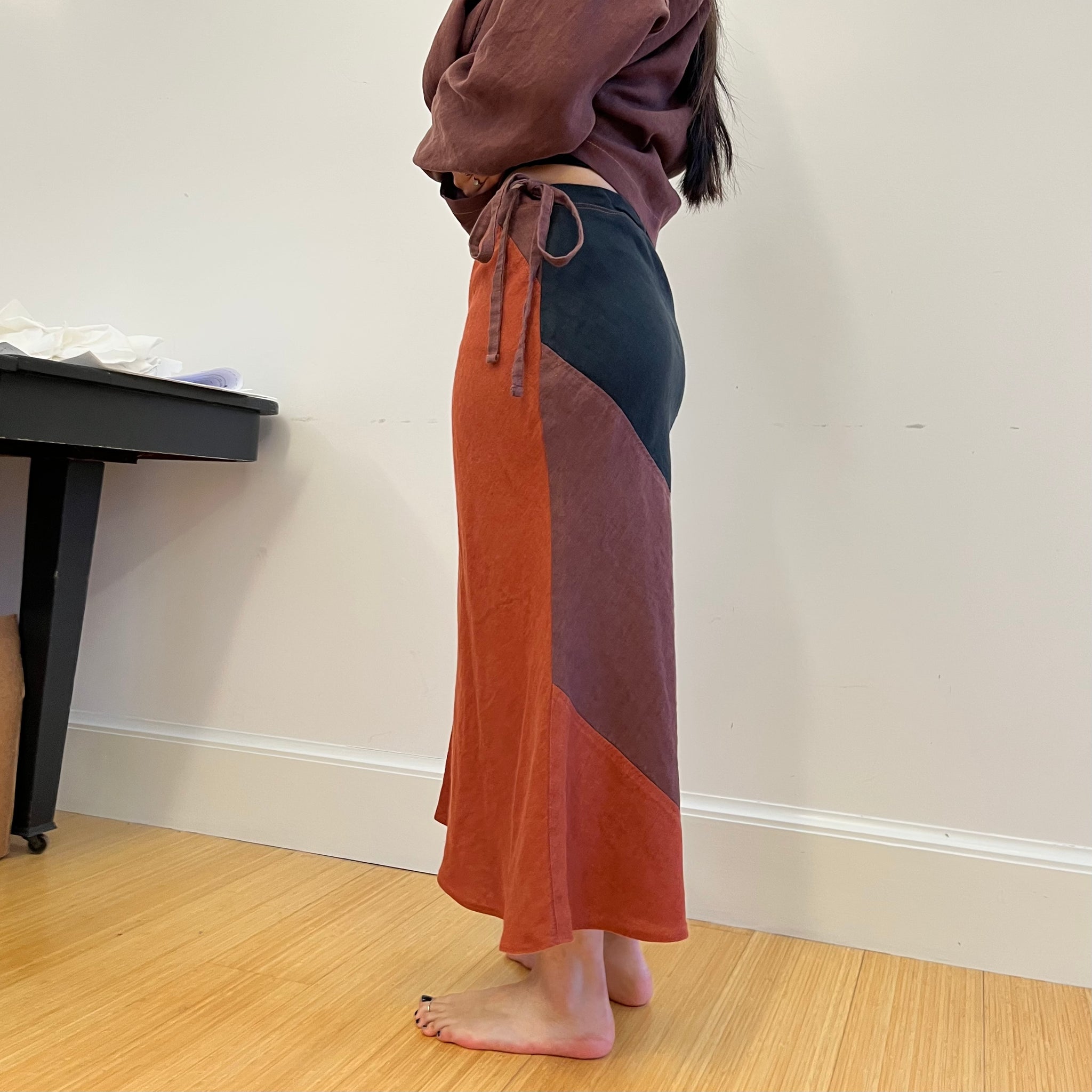 Pieced Linen Bias-Cut Skirt- Small