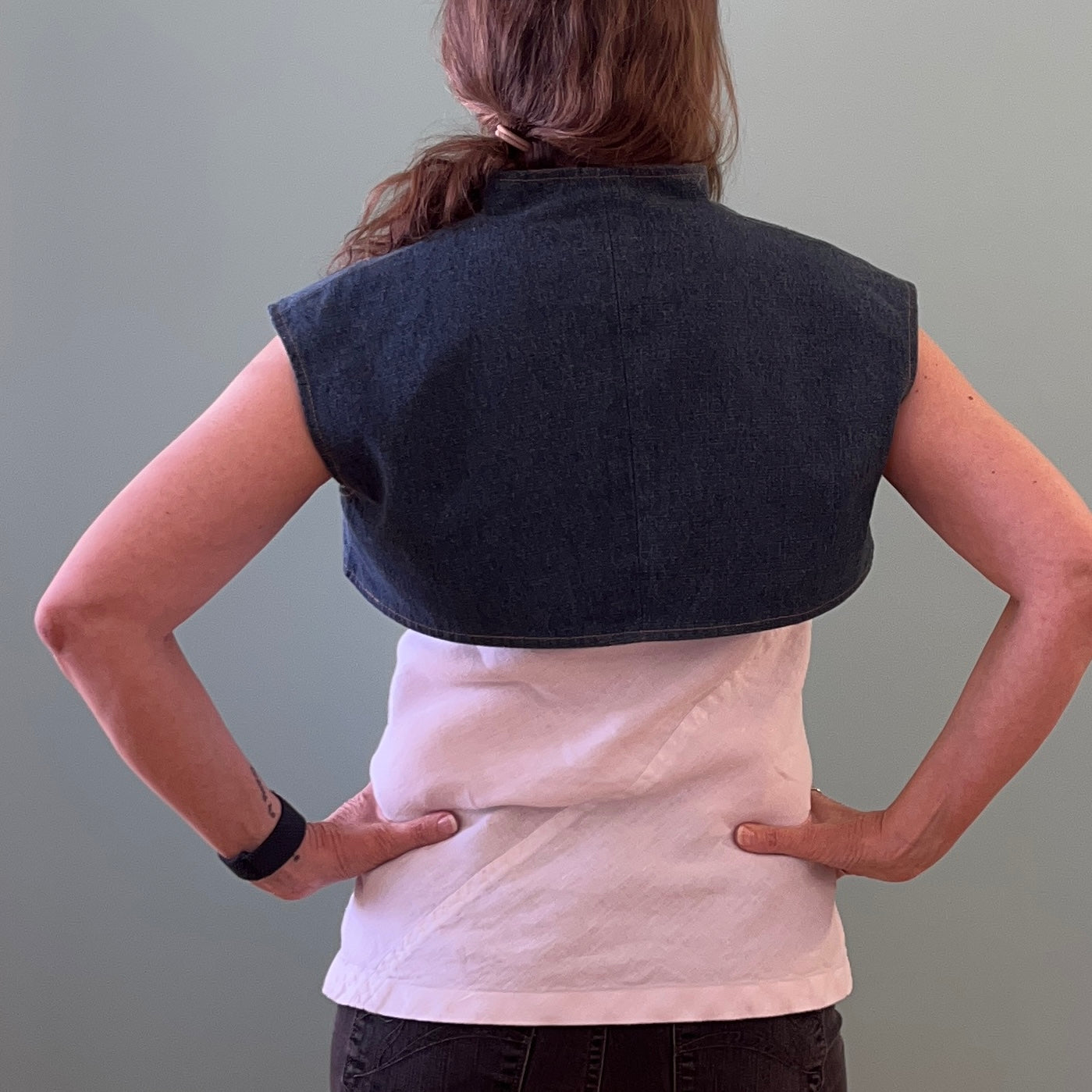 Upcycled Bolero Vest - Denim & Yellow Stripe